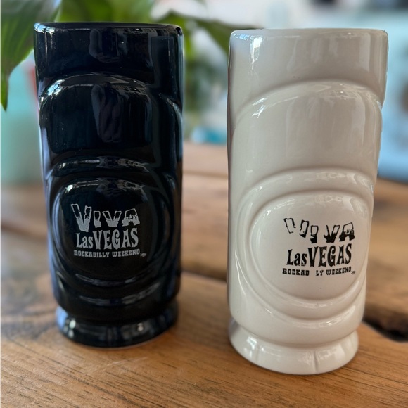 🗿🌺 VIVA Black and White Tiki Mugs LAS VEGAS - Picture 2 of 10